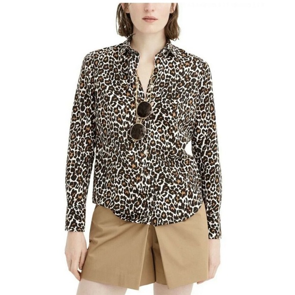 J. Crew Leopard Cotton/Linen Slim Perfect Shirt Long Sleeve Size 16 - Picture 12 of 12